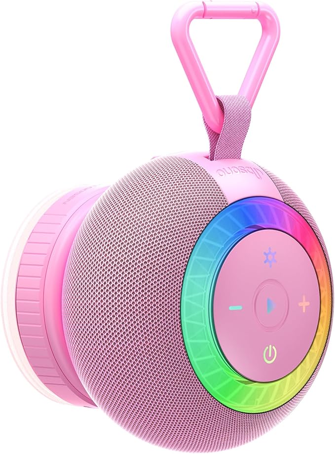 Shower Speaker Bluetooth Waterproof Portable: 360° Surround Sound, IPX7 Suction Cup Removable with Vacuum Exhaust Knob, 2 IN1, RGB Lights, BT5.4, TWS, Pool/Beach/Kayak, Gifts for Adults Teens-Pink
