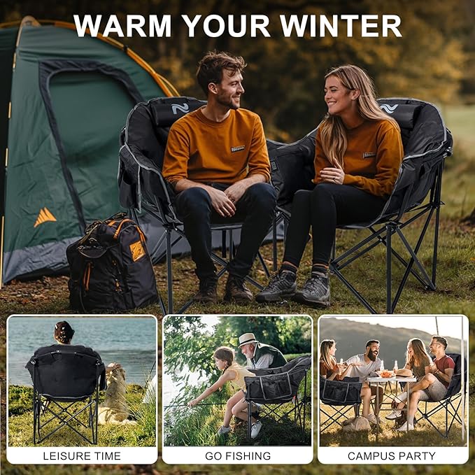 ABORON Heated Camping Chair Oversized, Three Model Portable Heated Folding Chair, Heavy Duty Heated Foldable Chairs Support Up to 500 lbs, Ideal for Outdoor Adventures