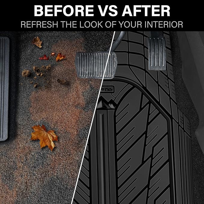 CAR PASS Small DeepDish Floor Mats for Cars, Heavy Duty Rubber Car Mats 2-Piece, Universal Trim-to Fit Automotive Floor Mats Front Only for Truck Van SUV Waterproof All Weather Car Mats (Black)