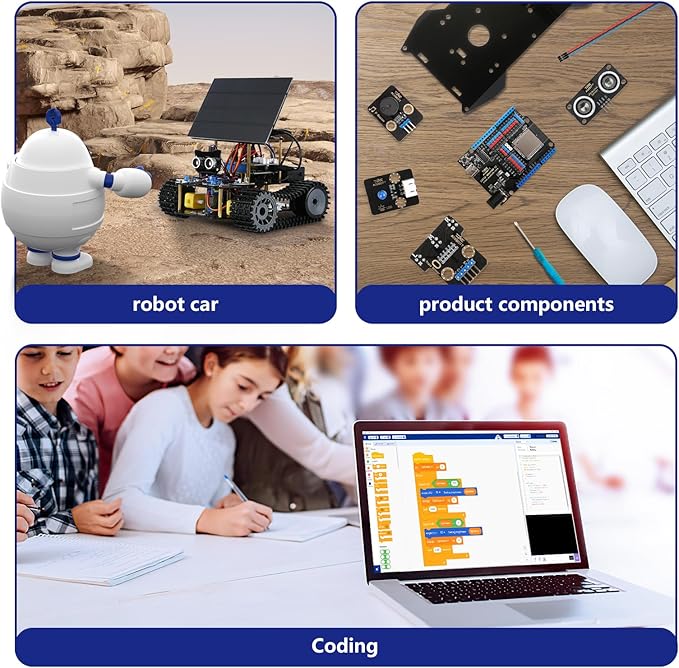 ACEBOTT ESP32 Smart Tank Solar Robot Car, 4WD Omnidirectional Movement Remote Control Car Compatible with Arduino IDE, Electronics Programming Project/STEM Educational/Science Coding Kit for 12+Teens