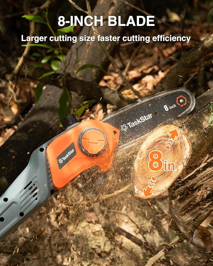 8-Inch Cordless Pole Saw, Electric Pole Saws for Tree Trimming, 2×4000mAh Batteries, 600W Powerful Motor, Max Reach 15Ft, Tool-Free Chain Tensioning, Auto Lubrication