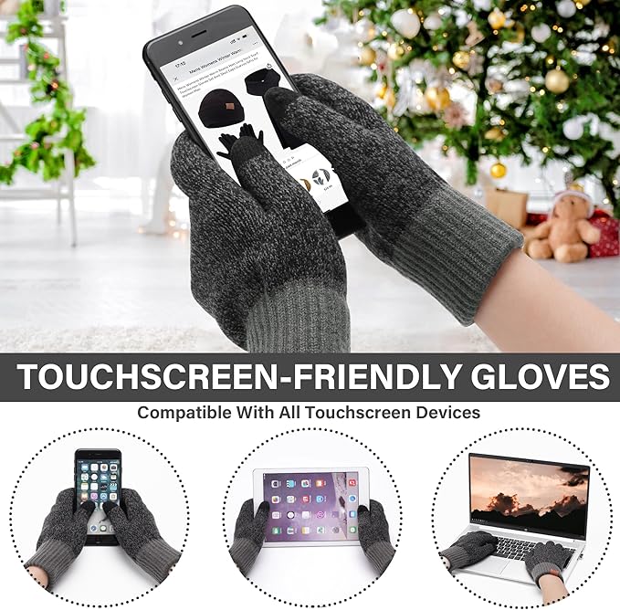 FZ FANTASTIC ZONE Mens Winter Knit Hat Beanie Long Neck Scarf Touchscreen Gloves Set Fleece Skull Caps Gifts for Men Women