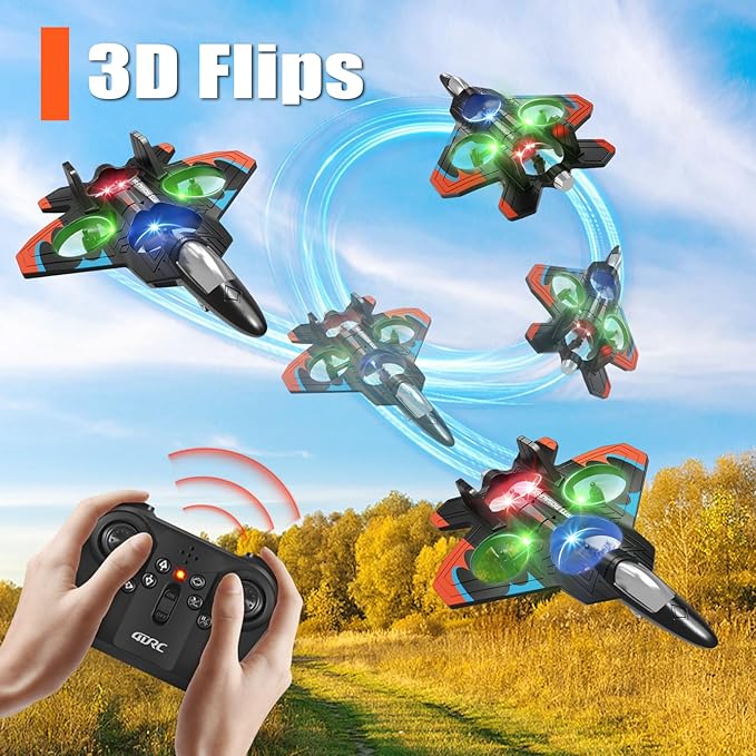 4DRC V32 Foam RC Planes with 4 Batteries, RC Planes for Kids Adults, RC Airplane Helicopter Drone Fighter Jet with Light, 360° Flip, Stunt Roll, Airplane Toy Gifts for Kids Boys Adults Beginners