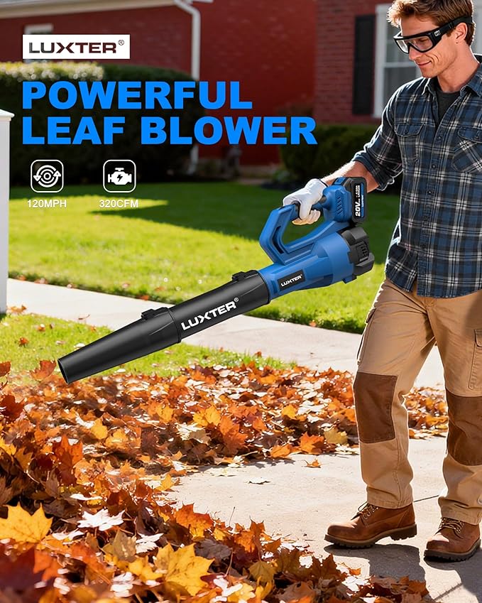 LUXTER Cordless Leaf Blower 320 CFM & 120 MPH 20V Brushless Electric Leaf Blowers 2-Levels Variable Speed with 2 X 4.0Ah Battery and Charger Included Blower for Lawn Care, Yard, Leaves, Dust, Snow