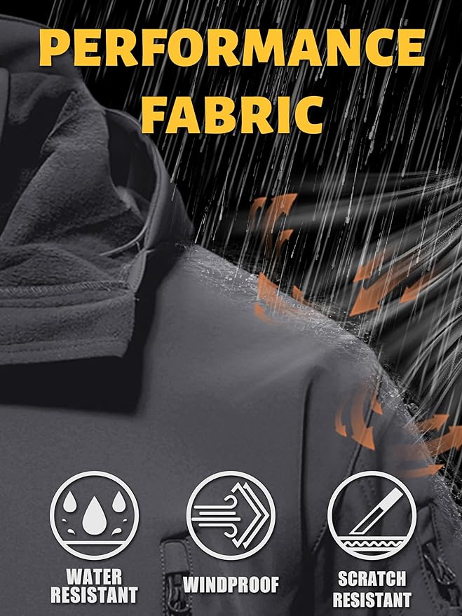 TACVASEN Men's Special Ops Military Tactical Soft Shell Winter Warm Fleece Lined Jacket Rain Hood Coat Hiking Snowboard