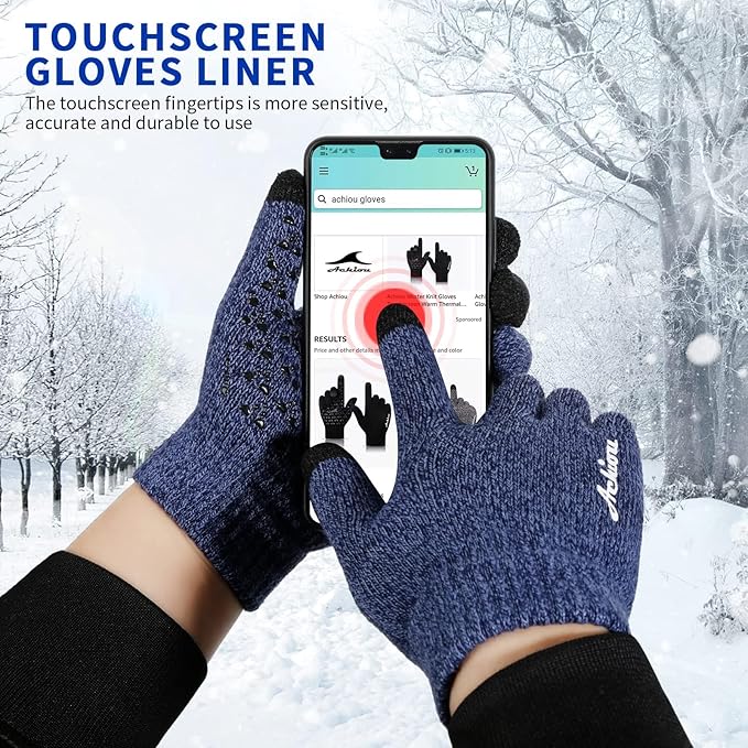 Achiou Winter Gloves, Glove for Men Women, Upgraded Touch Screen Texting Warm Running with Thermal Soft Knit Lining