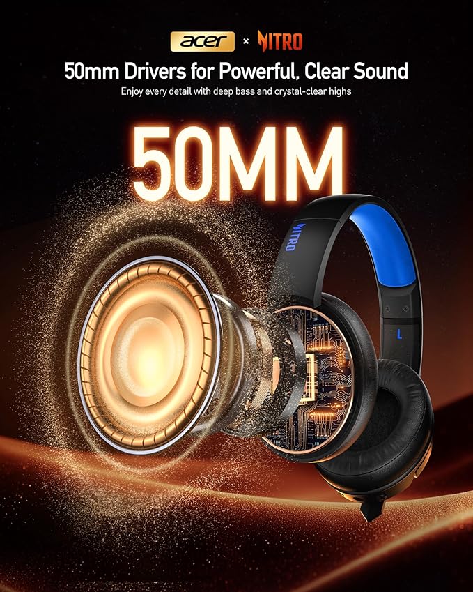 Acer 2.4GHz Flex Wireless Gaming Headset | Non-Stop 100H Battery | Dynamic 50mm Drivers | Clear Voice Mic | Bluetooth5.3, 3.5mm | Gaming Headphones for PC, PS4, PS5