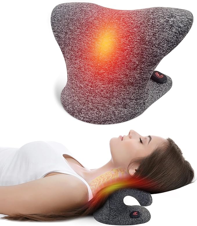 Cordless Heated Neck Stretcher for Neck Pain Relief, 2500mAh Heated Cervical Traction Device for TMJ Migraine, Neck and Shoulder Relaxer with 3 Temperature Modes 60mins Auto-Off, Gifts for Men(Grey)