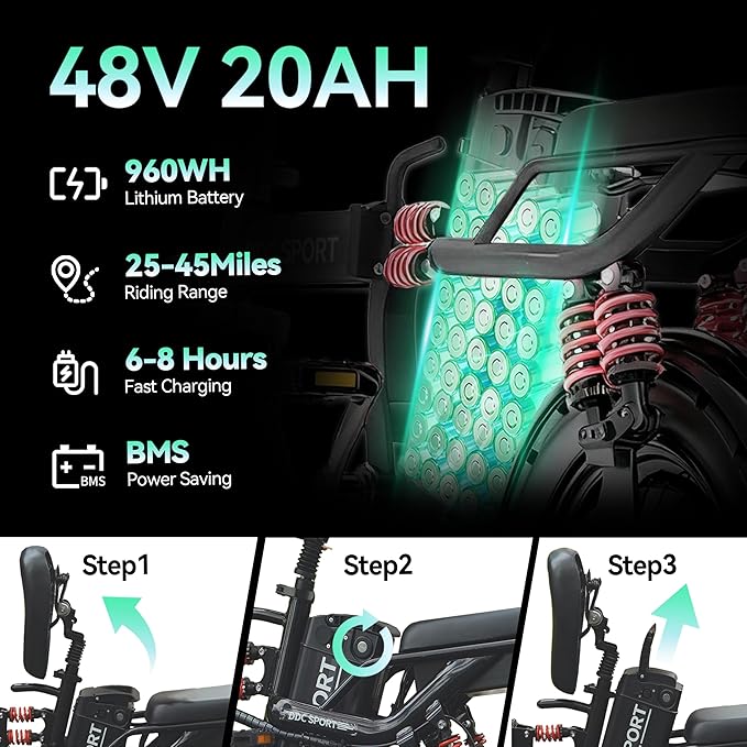 Folding Electric Bike for Adults, Peak 750W Motor 25MPH, 48V 20Ah Removable Battery 55Miles Ebike,14'' Lightweight Adults Electric Bicycles for Men/Women/Teens, Full Suspension, UL Certified