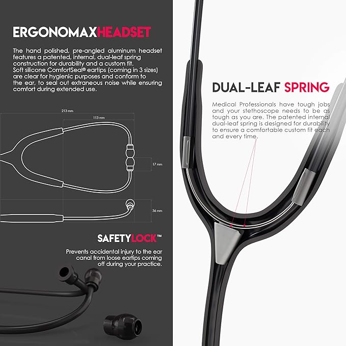 MDF Instruments, Acoustica Lightweight Stethoscope for Doctors, Nurses, Students, Home Health Use, Adult, Dual Head, White Tube, Pink Alloy Chestpiece-Headset, MDF747XPPA29