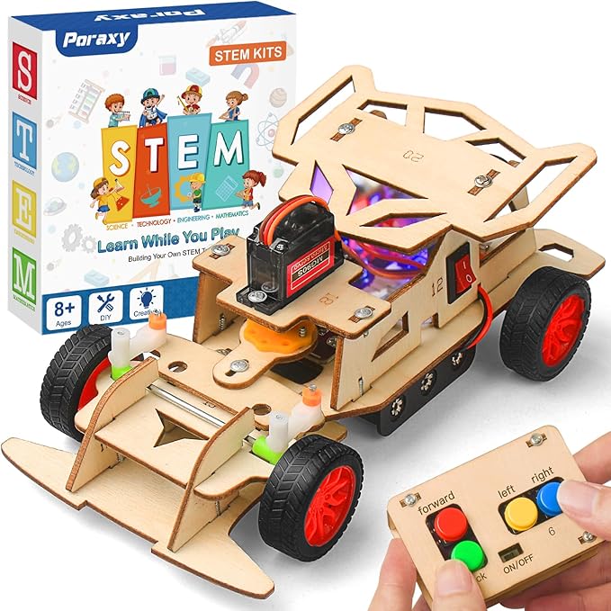 Poraxy STEM Kits for Kids 8-10, STEM Toys for Boys Ages 8-13, Remote Control Car, Wooden 3D Puzzles 8-12 Science Projects Building Model, Birthday Gifts for 8 9 10 11 12 13 14 Year Old Teen Boys Girls