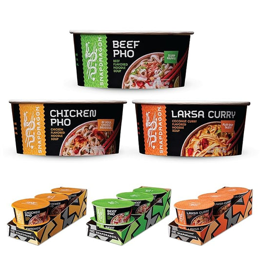 Snapdragon Chicken Pho, Pho, Laksa Curry Instant Noodles Bundle