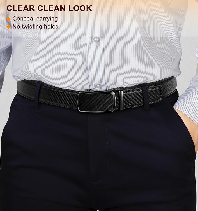 BULLIANT Men's Ratchet Belt 2 Pack-Click Leather Belt Adjustable for Men Gift 1 3/8-Cut for Perfect Fit