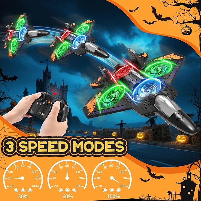4DRC V32 Halloween Toys Foam Remote Control Airplanes RC Planes for Kids Adults, RC Airplane Fighter Jet with Light, Halloween Decorations Outdoor Airplane Toy Gifts for Kids Boys