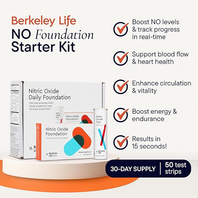 Berkeley Life Nitric Oxide Booster & Test Strips Starter Kit - 60 Capsules & 50 Test Strips - Nitric Oxide Supplements Helps Support Healthy Blood Pressure, Circulation & Cardiovascular Health