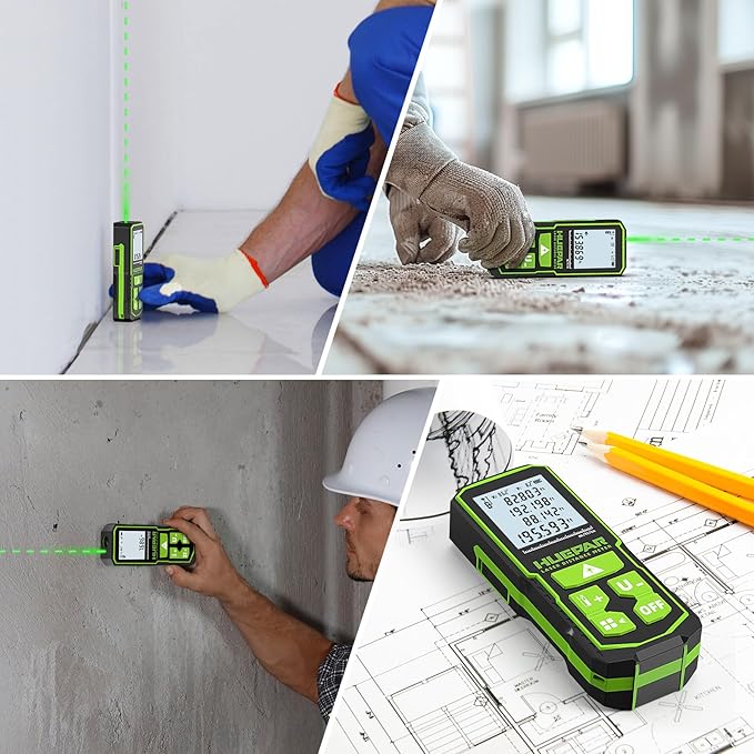 Huepar 330FT Green Laser Measuring Tool with Angle Sensor, ±1/16in (±1.5MM) Accuracy, Rechargeable Digital Laser Room Measuring Device, Laser Distance Measurement, Gifts for Men, Fathers Day Birthday