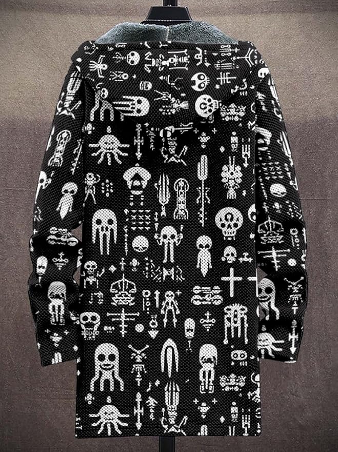 2025 Men's Ethnic Pattern Hooded Jacket Long Cardigan Hoodies Full Zip Vintage Knitted Zipper Coat with Pocket