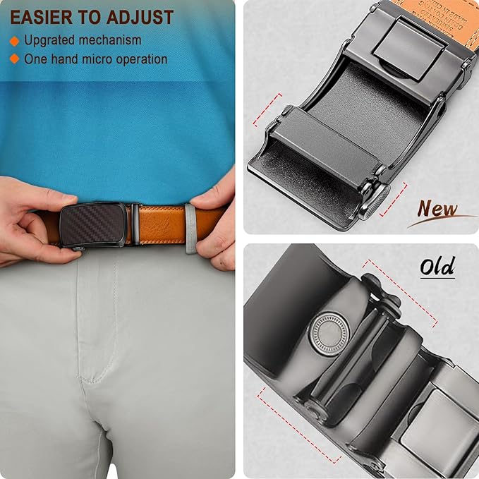 BULLIANT Men's Ratchet Belt 2 Pack-Click Leather Belt Adjustable for Men Gift 1 3/8-Cut for Perfect Fit