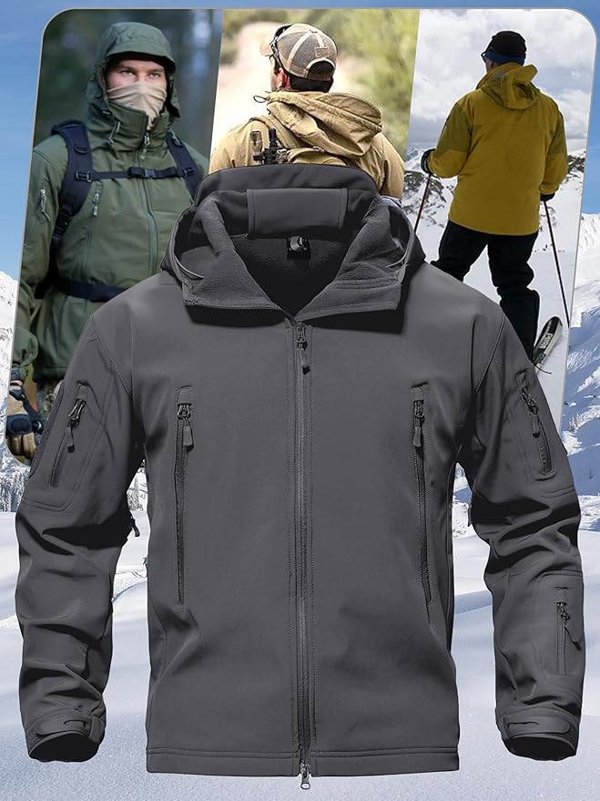 TACVASEN Men's Special Ops Military Tactical Soft Shell Winter Warm Fleece Lined Jacket Rain Hood Coat Hiking Snowboard