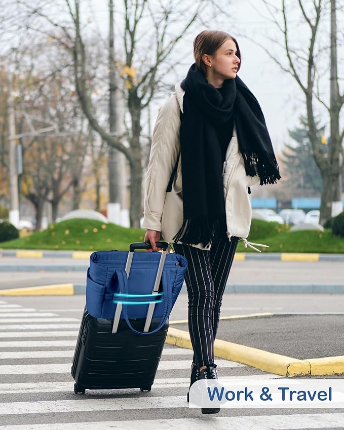 TOPDesign Puffy Tote Bag for Women with Cup Holder & Laptop Compartment & Cosmetic Bag & Trolley Sleeve for Work, Travel