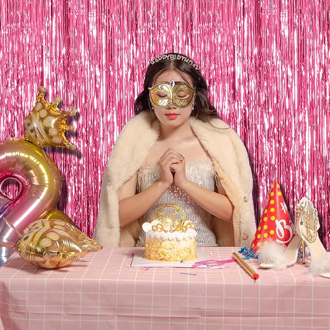BOMSI 10 Pack Pink Backdrop Party Decorations Tinsel Curtain Party Backdrop Foil Fringe Birthday Decorations Photo Booth Streamer Backdrop Pink Theme Bachelorette Graduation Party Decorations