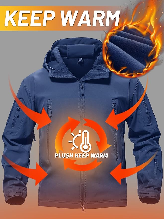 TACVASEN Men's Special Ops Military Tactical Soft Shell Winter Warm Fleece Lined Jacket Rain Hood Coat Hiking Snowboard