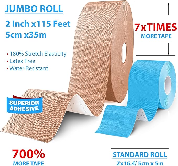 Starktape Original Kinesiology Athletic Tape. Professional Sports Tape for Ankle Wrist Knee Shoulder Muscles Joints. Latex Free, Waterproof, Stretchy, and Gentle on Skin. Up to 115 ft/Roll