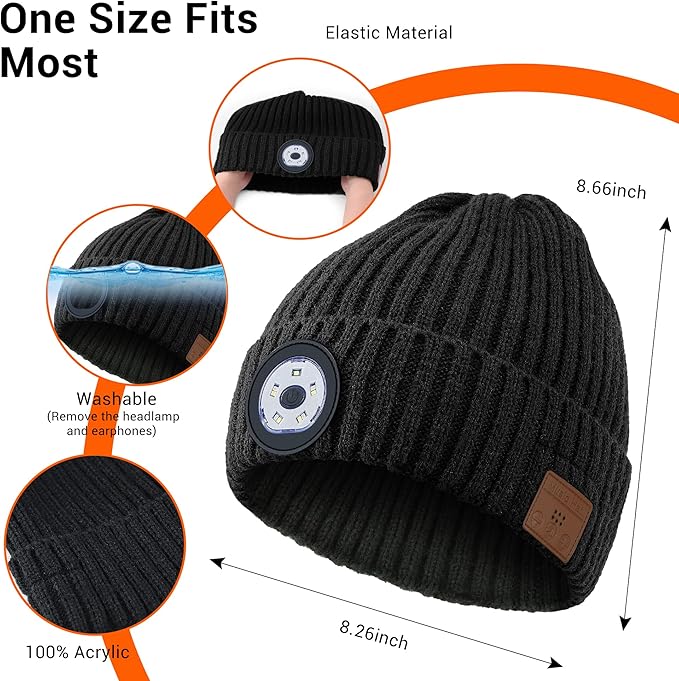 Bluetooth Beanie with Light, Rechargeable Unisex Wireless LED Music Cap, Gifts for Men Women