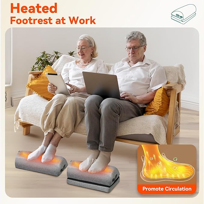 Snailax Heated Foot Rest Under Desk at Work, Desk Foot Stool with Heat & Vibration Massage, Adjustable Height, 2 Heat Levels Foot Warmer Feet Heater for Office Chair, Gaming Home Use