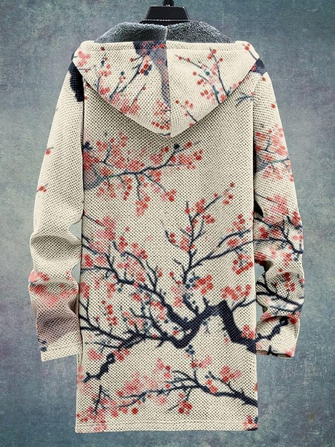 2025 Men's Ethnic Pattern Hooded Jacket Long Cardigan Hoodies Full Zip Vintage Knitted Zipper Coat with Pocket