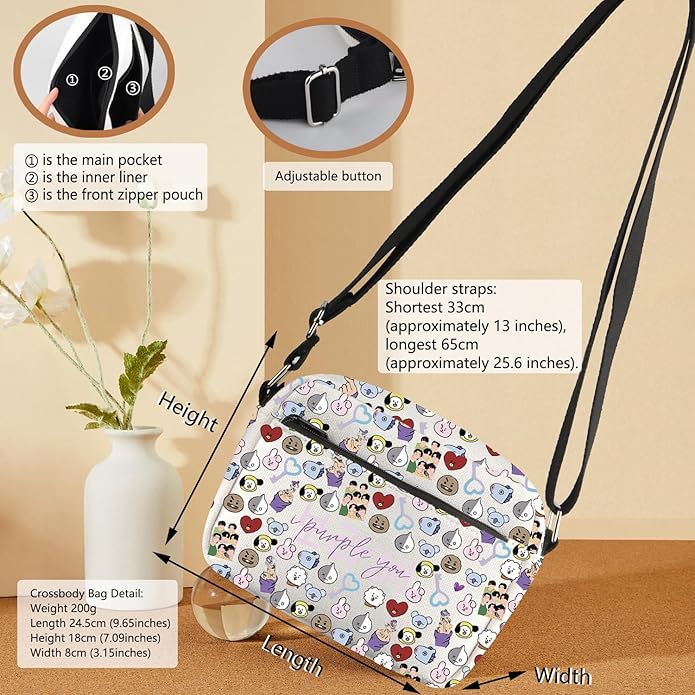 Army Group Inspire Crossbody Bag Korean Characters Shoulder Bag Army Members Fans Merch I Purple You Gift