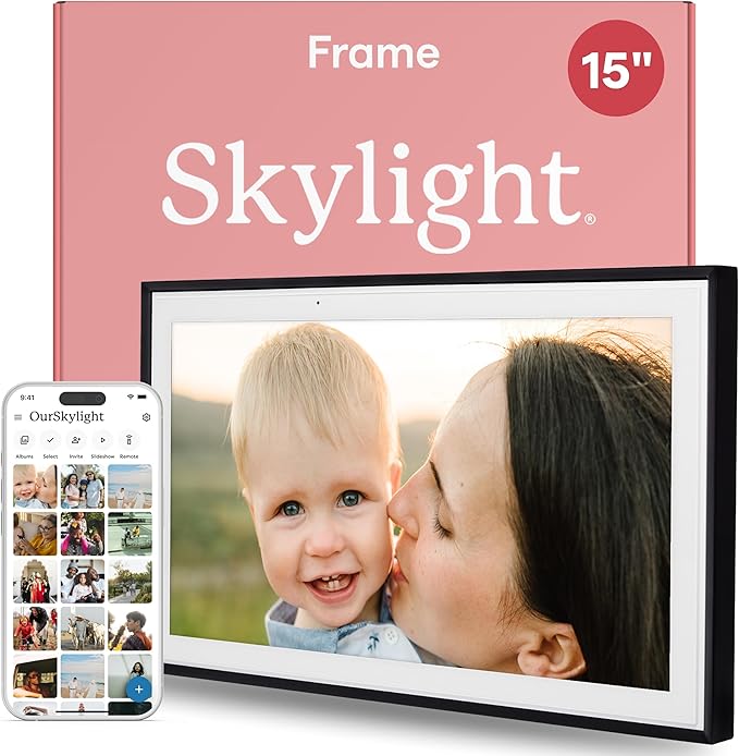 Skylight Digital Picture Frame: 15 Inch WiFi Enabled with Load from Phone Capability, Touch Screen Digital Photo Frame Display - Customizable Gift for Friends and Family - Black