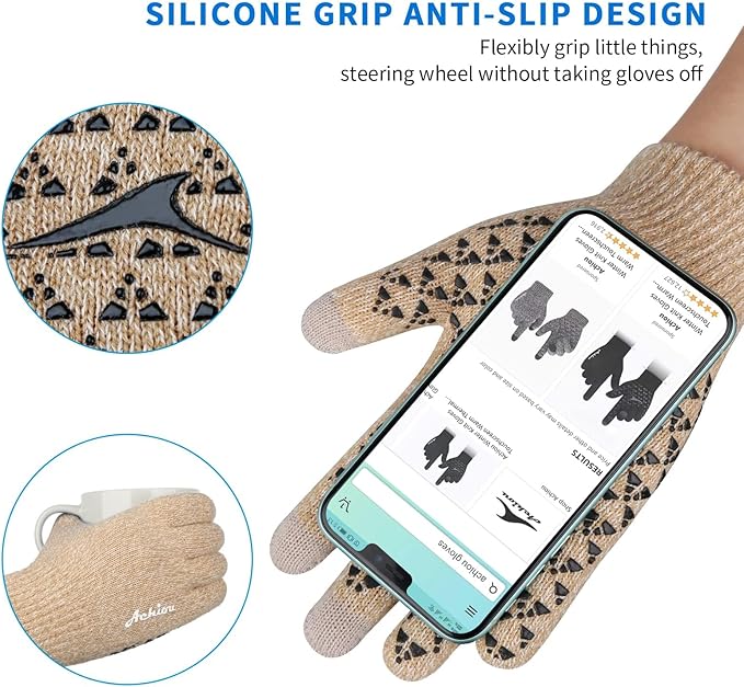 Achiou Winter Gloves, Glove for Men Women, Upgraded Touch Screen Texting Warm Running with Thermal Soft Knit Lining
