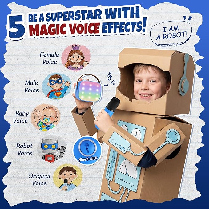 YLL Mini Karaoke Machine for Kids Adults, Portable Bluetooth Speaker with 2 Wireless Microphones, Birthday Gifts Toys for Girls Boys Ages 3, 4, 5, 6, 7, 8, 9,10,11,12+ Years Old Toddler (Royal-Blue)