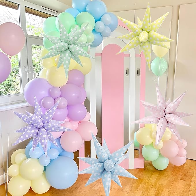 2Pcs Green Macaron Polka Dot Explosion Pointed Star Foil Balloons/Candy Color Balloon for Christmas, Candyland Party, Baby Shower, Unicorn Birthday, Easter/Rainbow Candy Themed Party Decorations