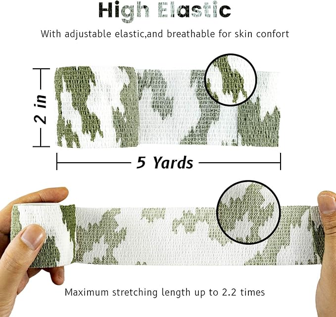 FRESINIDER 9 Rolls Self Adhesive Wrap Athletic Tape Gauze, Breathable Elastic Cohesive Bandage for Sports Injury & Pet (7 Pcs 2" x 5 Yards + 2 Pcs 1" X 5 Yards) (Snow Camo)