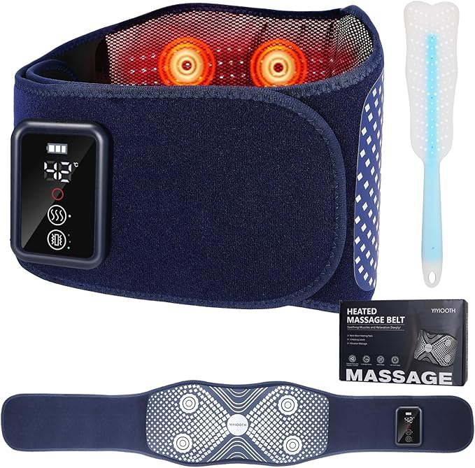Back Massager Belt Cordless, FSA-HSA Eligible Upgraded Red Light Heating Pad for Low Back, 3 Vibration Electric Massager, 5 Heat, Valentine's Gifts for Men, Women Lover, Boyfriend Girlfriend