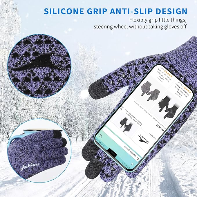 Achiou Winter Gloves, Glove for Men Women, Upgraded Touch Screen Texting Warm Running with Thermal Soft Knit Lining