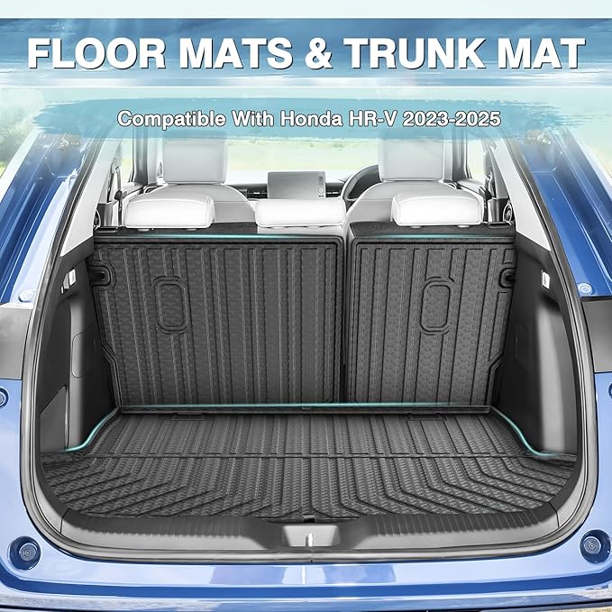 Mixsuper Liner Floor Mats for Honda HR-V 2023-2026 (Include Hybrid) & Acura ADX 2025, Cargo Mat Backrest Mats for HRV, All Weather Trunk Mat and 2 Row Floor Liners Set Black