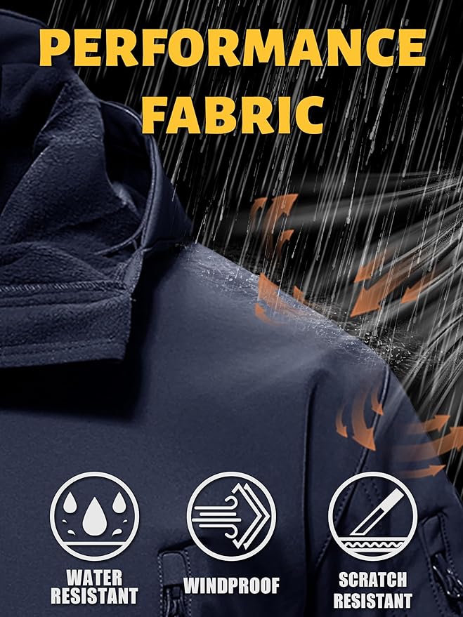 TACVASEN Men's Special Ops Military Tactical Soft Shell Winter Warm Fleece Lined Jacket Rain Hood Coat Hiking Snowboard