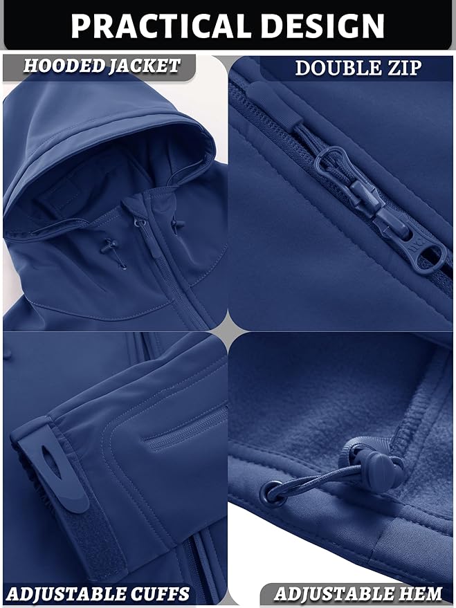 TACVASEN Men's Special Ops Military Tactical Soft Shell Winter Warm Fleece Lined Jacket Rain Hood Coat Hiking Snowboard