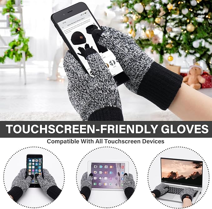FZ FANTASTIC ZONE Mens Winter Knit Hat Beanie Long Neck Scarf Touchscreen Gloves Set Fleece Skull Caps Gifts for Men Women