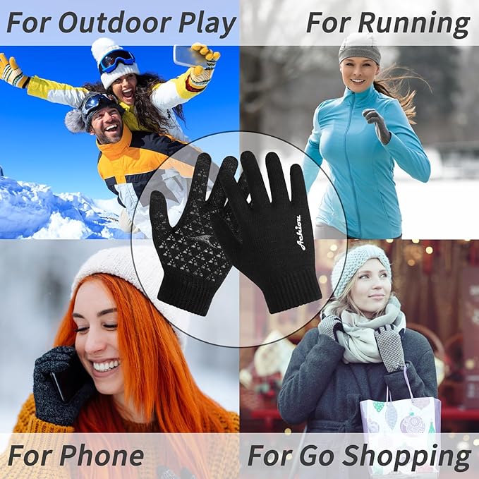 Achiou Winter Gloves, Glove for Men Women, Upgraded Touch Screen Texting Warm Running with Thermal Soft Knit Lining