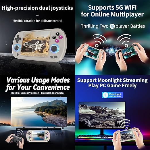 RG40XX H Retro Handheld Game Consoles RG40XXH Retro Gaming Console 64 TF Card Preloaded Games 5000+ Portable Gaming Console Linux 64-bit System 4.0'' IPS Screen WiFi Bluetooth HD and TV Output Gray