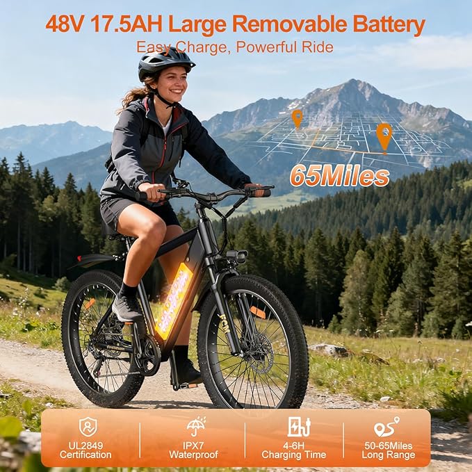Electric Bike for Adults, 800/1500/2500W Peak Motor Ebike, 48V Removable Battery, 30-120 Miles PAS Range, 20-28MPH, 14"/20"/26" All-Terrain Electric Bicycles for Commuute Road Sand Mountain