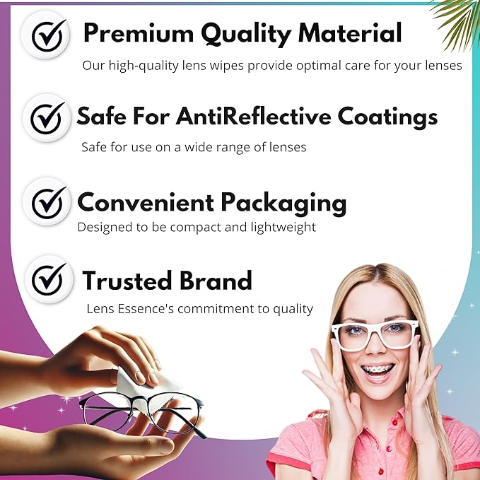 Eye Glasses Cleaner Wipes - Lens Wipes for Eyeglasses - Individually Wrapped Wipes - Multipurpose Cleaner for Cameras and Sunglasses, 50 Count (12cm x 20cm)