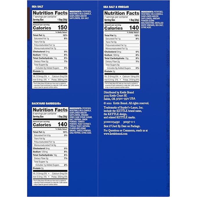 Kettle Brand Potato Chips Variety Pack, 1 Oz, 20 Ct