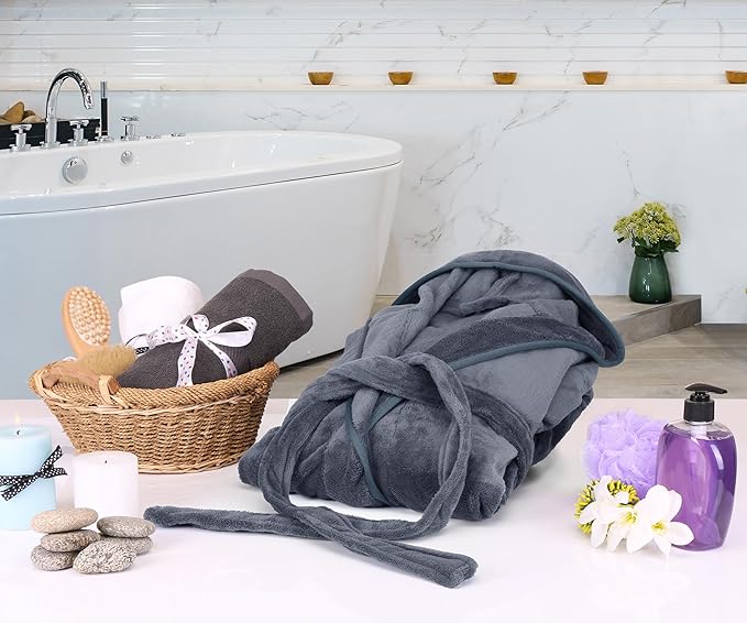 NY Threads Mens Robe with Hood, Luxury Plush Fleece Hooded Mens Bathrobe, Spa Bath Robe for Men