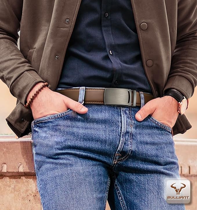 BULLIANT Men's Ratchet Belt 2 Pack-Click Leather Belt Adjustable for Men Gift 1 3/8-Cut for Perfect Fit