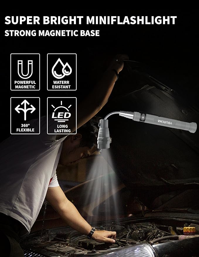 Magnetic Pickup Tool Gifts for Men, Stocking Stuffers for Men Adults, Telescoping Magnet Flashlight Christmas Birthday Gift for Dad, Mens, Him, Husband, Grandpa, Handyman